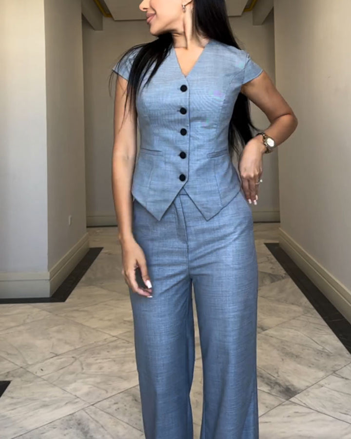 VERIA - V-NECK TOP AND PANTS SET