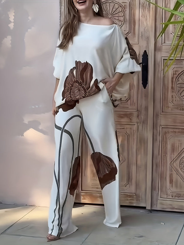 VEGA - FLORAL OFF-SHOULDER TOP AND PANTS SET