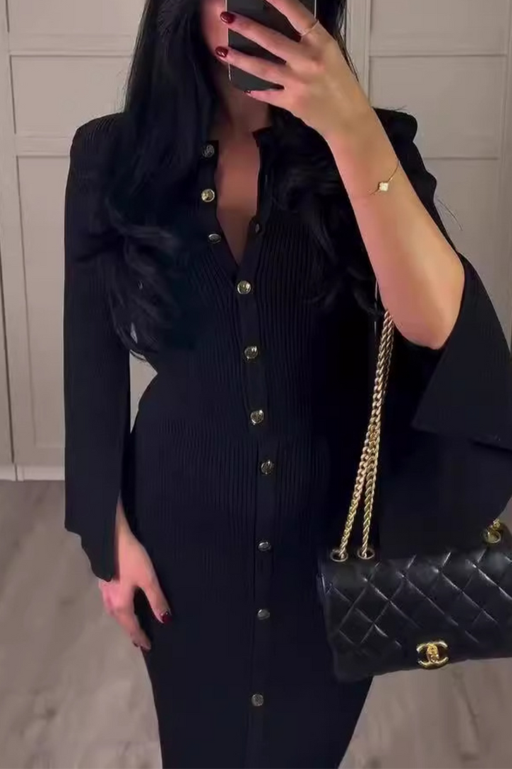 MICH - CHIC BUCKLE O-NECK LONG SLEEVE DRESS
