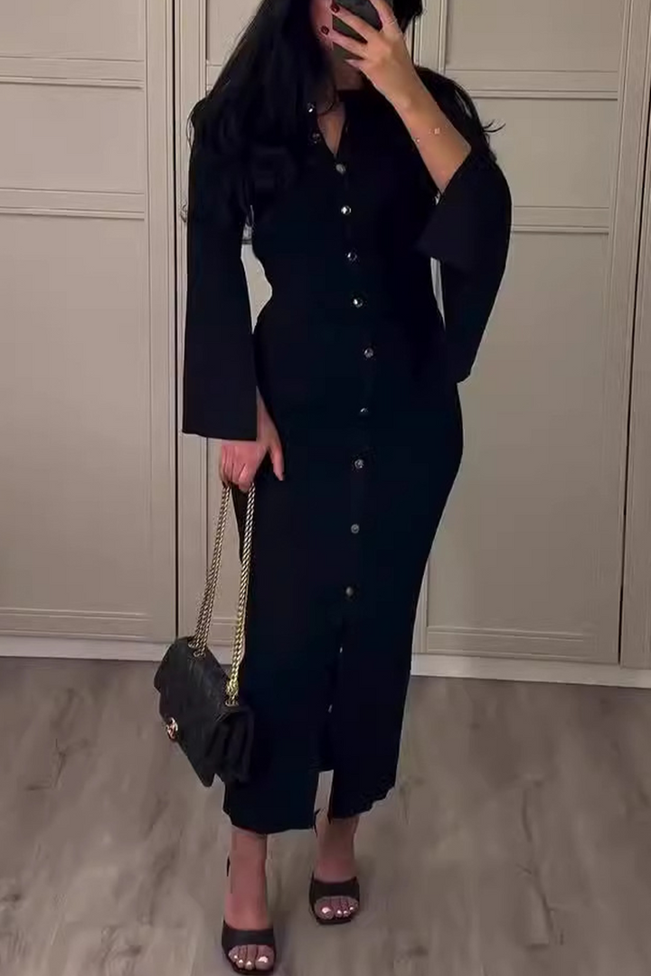 MICH - CHIC BUCKLE O-NECK LONG SLEEVE DRESS