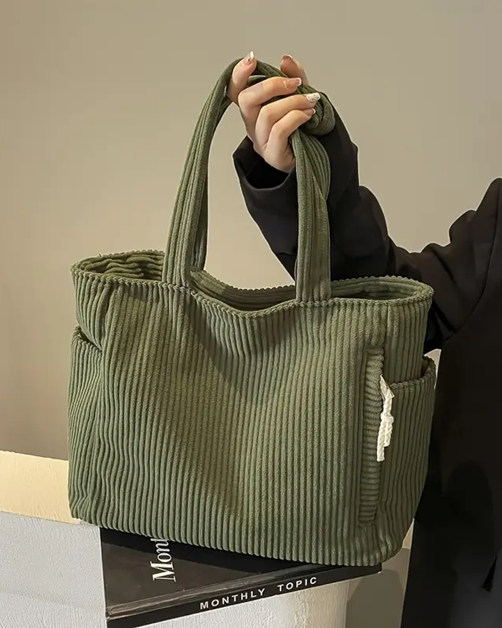 RAMONA – RIBBED TOTE BAG WITH DRAWSTRING DETAIL