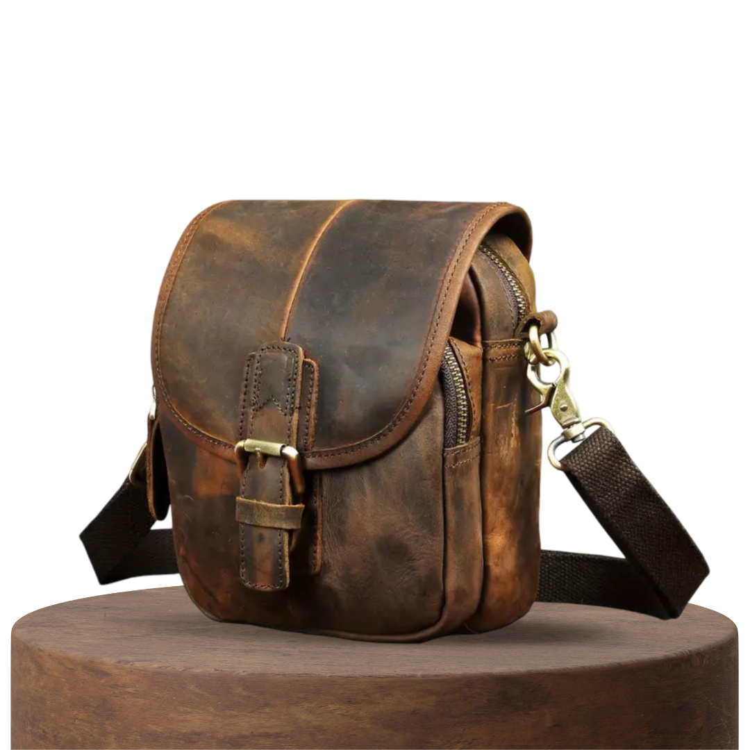 Nolan | Compact Leather Crossbody Pouch with Buckle Flap