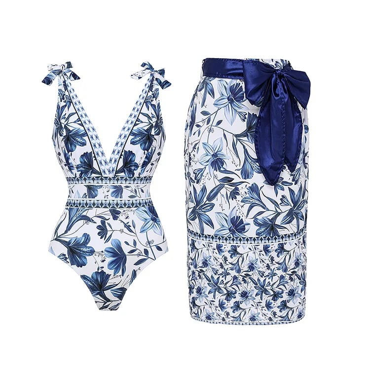 PAISLEY - RUFFLED V-NECK SWIM SET