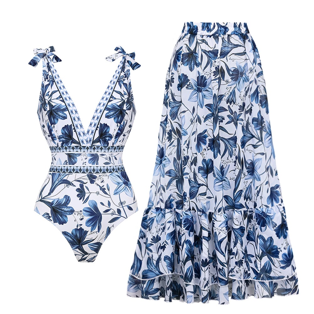 PAISLEY - RUFFLED V-NECK SWIM SET