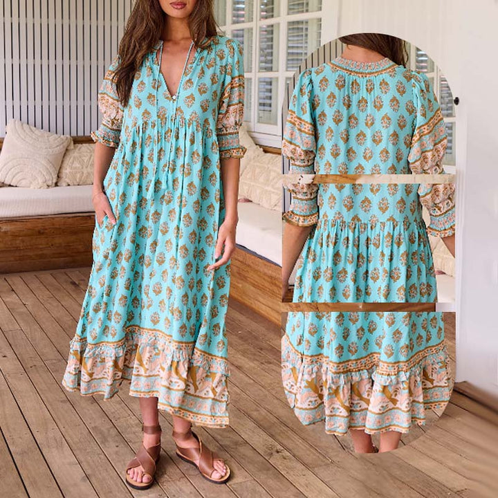 LENNOX - FLORAL V-NECK EMPIRE WAIST DRESS