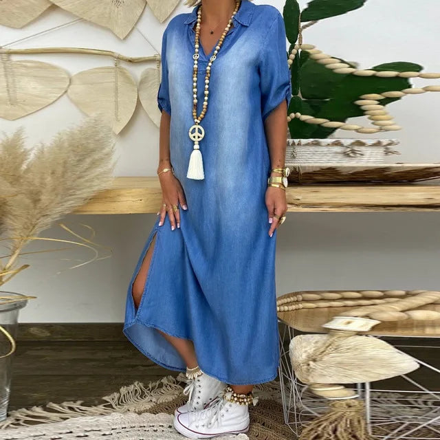 NENA - STREET STYLE DENIM SLIT DRESS