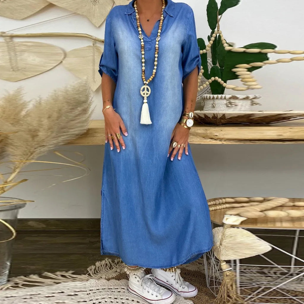 NENA - STREET STYLE DENIM SLIT DRESS