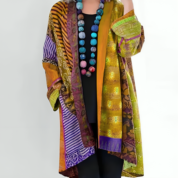 ALICIA - COLORFUL PRINT FRINGE CARDIGAN