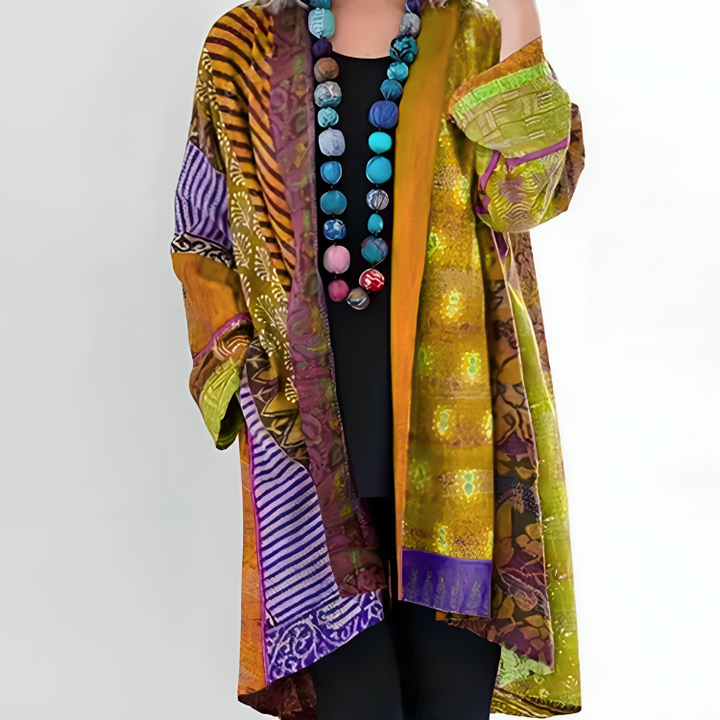 ALICIA - COLORFUL PRINT FRINGE CARDIGAN