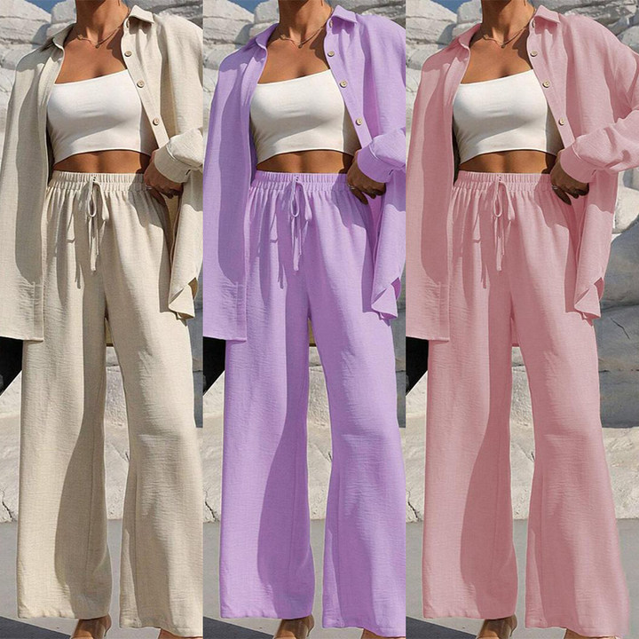 KAMRYN - CLASSIC BUTTON SHIRT AND WIDE LEG SET