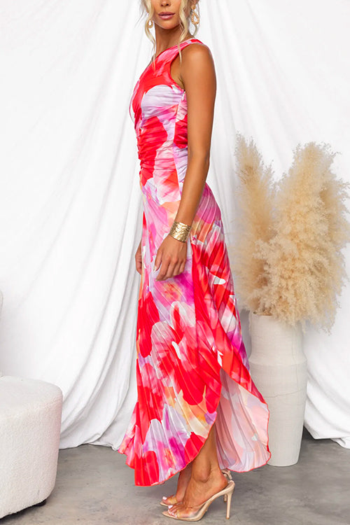 CARMIE – ONE SLEEVE SUMMER PLEATED DRESS