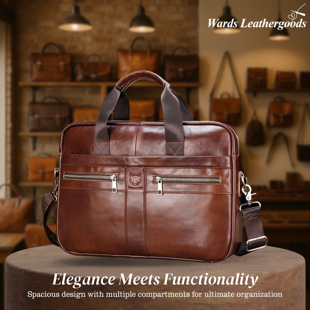 Preston | Sleek Leather Work Briefcase with Twin-Zip Front