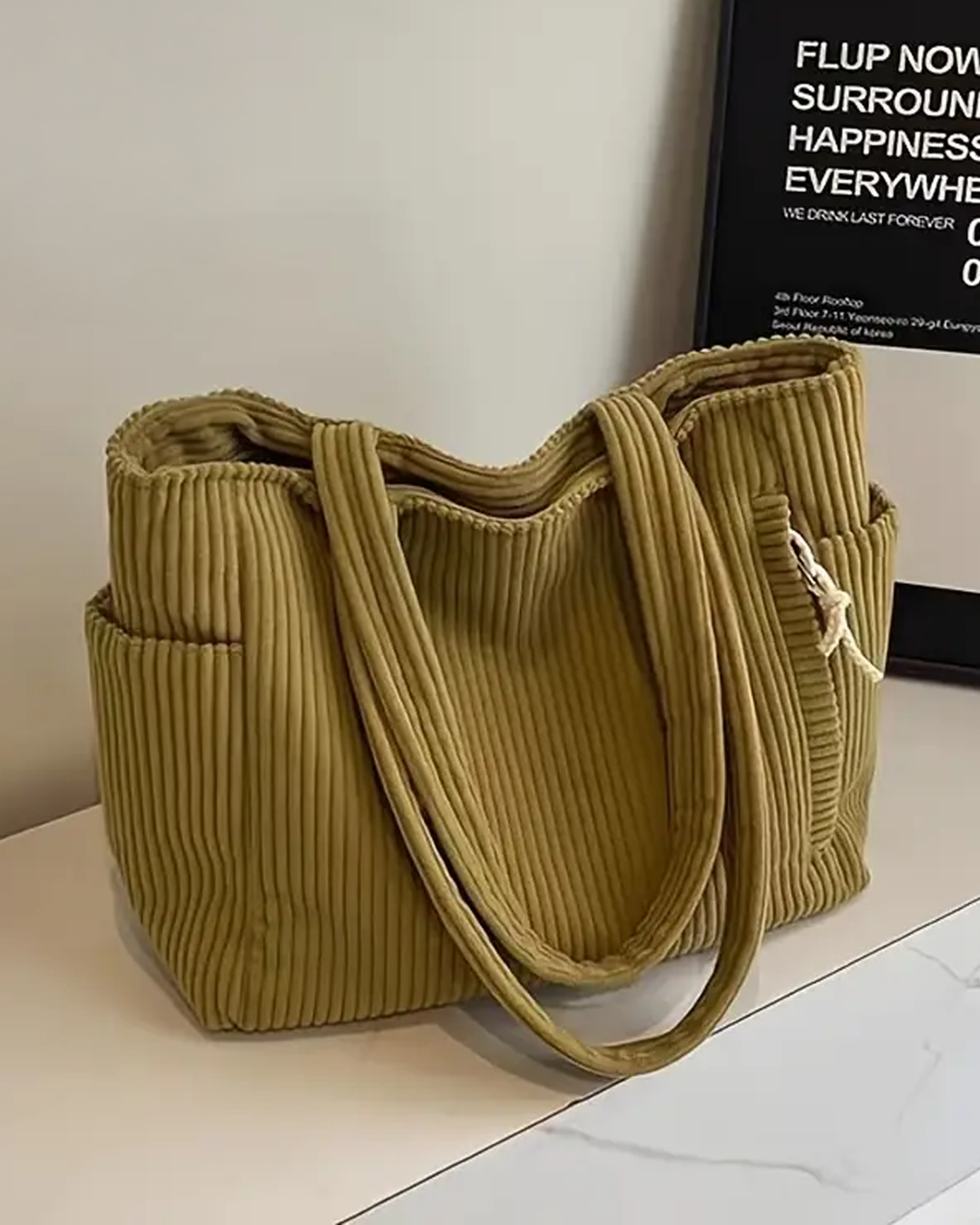 RAMONA – RIBBED TOTE BAG WITH DRAWSTRING DETAIL