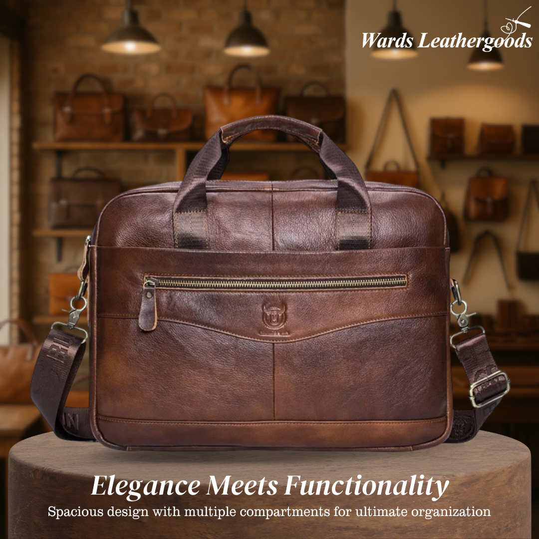 Mason | Professional Leather Laptop Bag with Curved Zip Detail