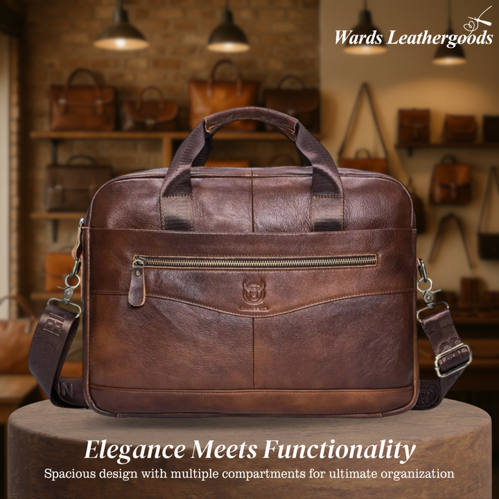 Mason | Professional Leather Laptop Bag with Curved Zip Detail