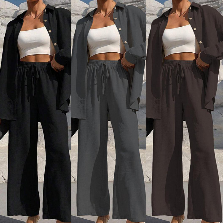 KAMRYN - CLASSIC BUTTON SHIRT AND WIDE LEG SET