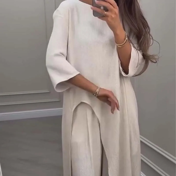 GRACIOUS - SOLID TONE ASYMMETRIC TOP AND PANTS SET
