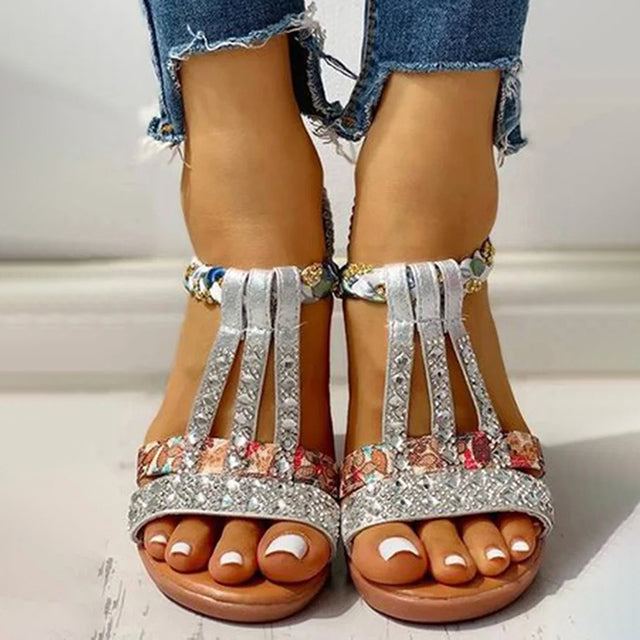 LINDY - ELEGANT WEDGE SANDALS WITH RHINESTONE DETAILS