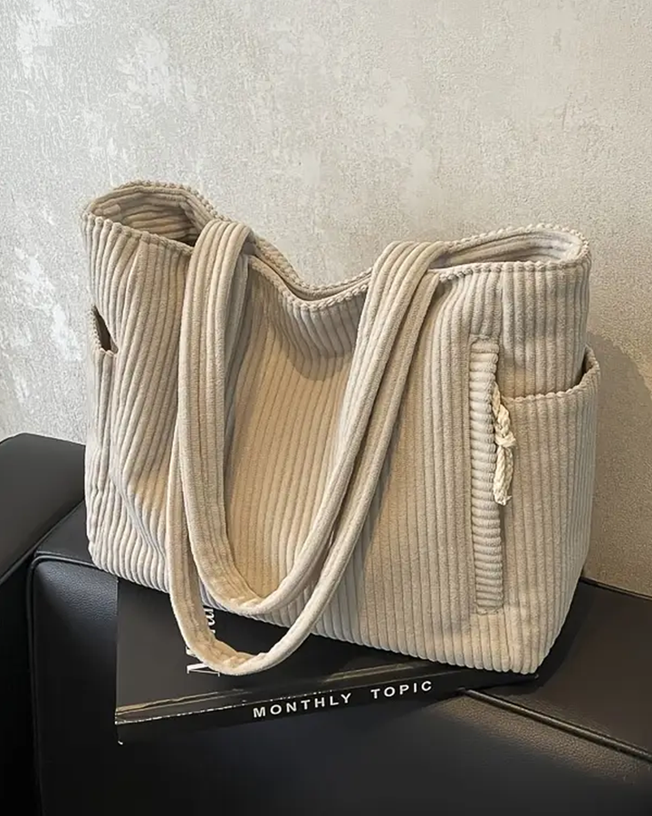 RAMONA – RIBBED TOTE BAG WITH DRAWSTRING DETAIL