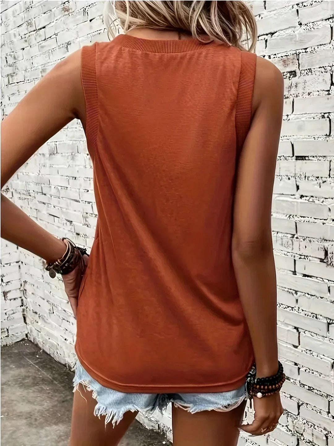ARCADIA - AIRY V-NECK SLEEVELESS BLOUSE
