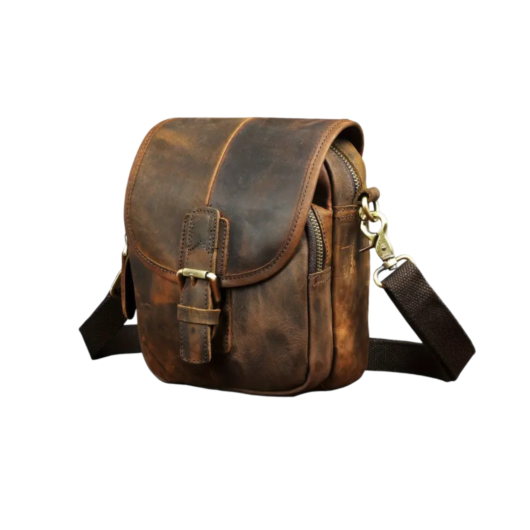 Nolan | Compact Leather Crossbody Pouch with Buckle Flap