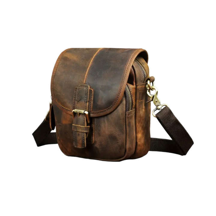Nolan | Compact Leather Crossbody Pouch with Buckle Flap