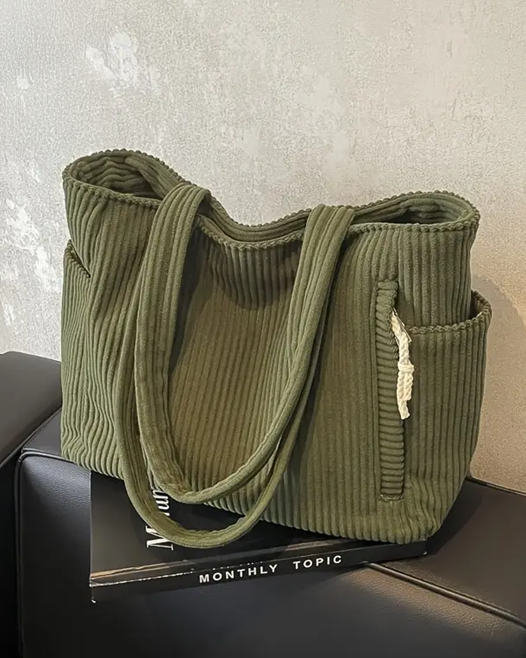RAMONA – RIBBED TOTE BAG WITH DRAWSTRING DETAIL