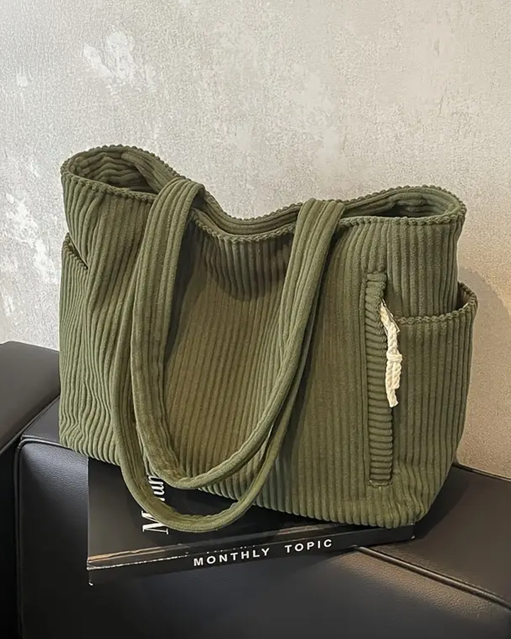 RAMONA – RIBBED TOTE BAG WITH DRAWSTRING DETAIL