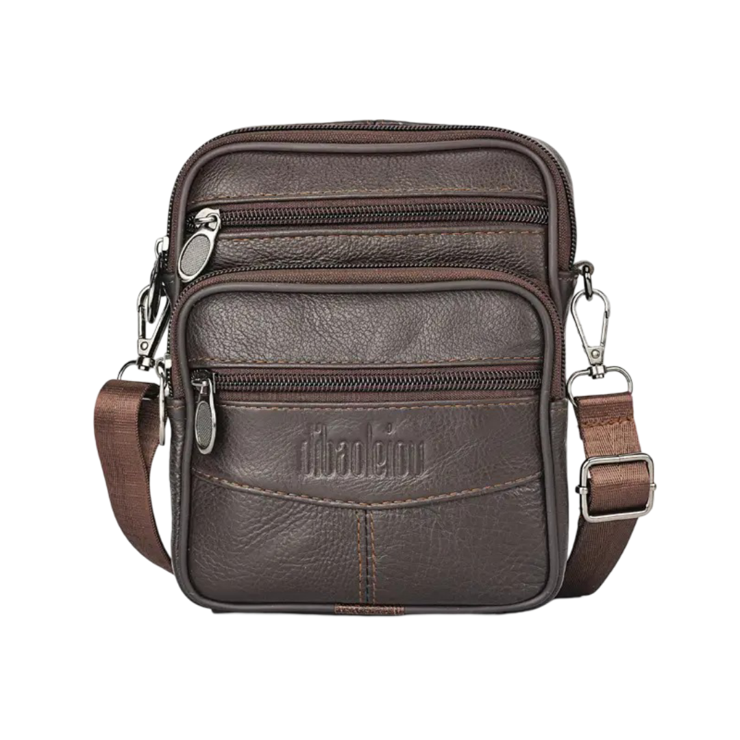 Brian | Textured Leather Crossbody with Triple-Zip Utility