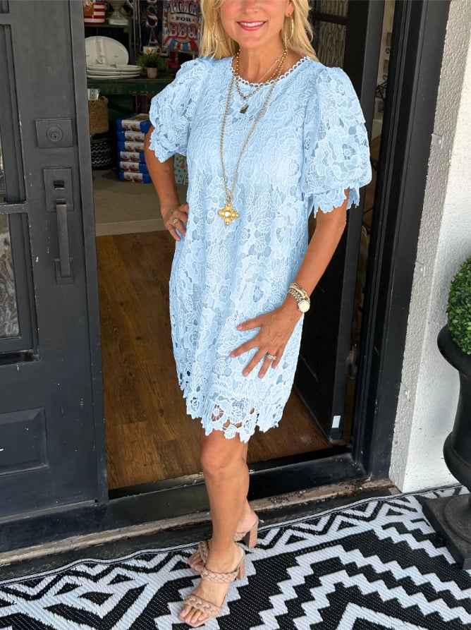 THEODORA - EFFORTLESS NATURAL FLORAL LACE DRESS
