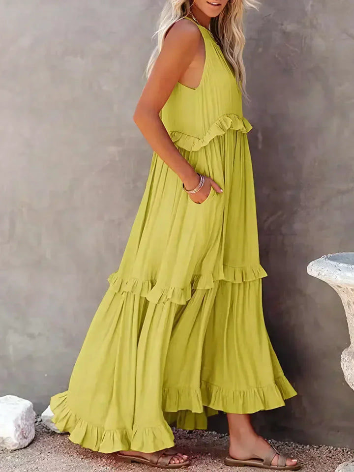 Emilia - Halter Ruffle Maxi Dress