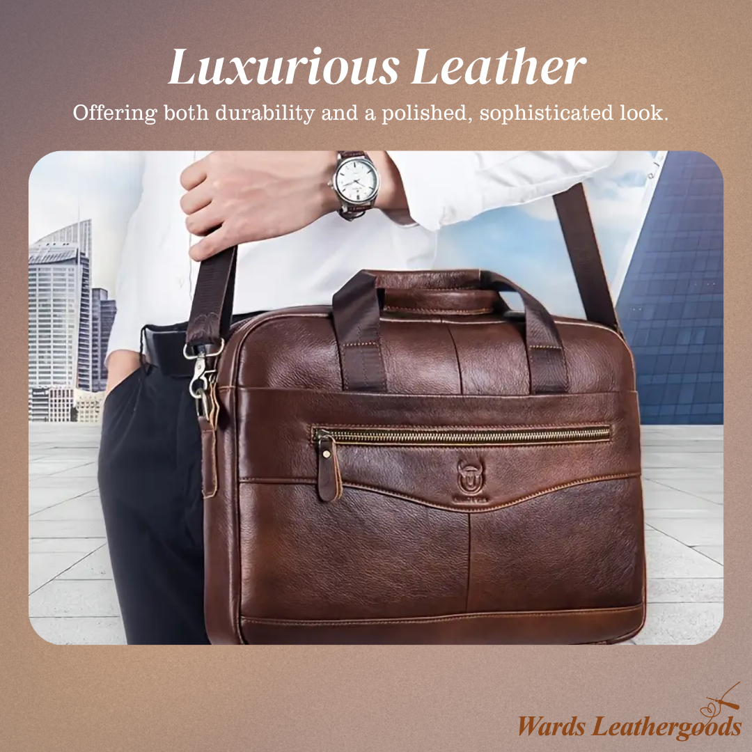 Mason | Professional Leather Laptop Bag with Curved Zip Detail