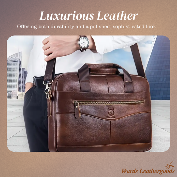 Mason | Professional Leather Laptop Bag with Curved Zip Detail