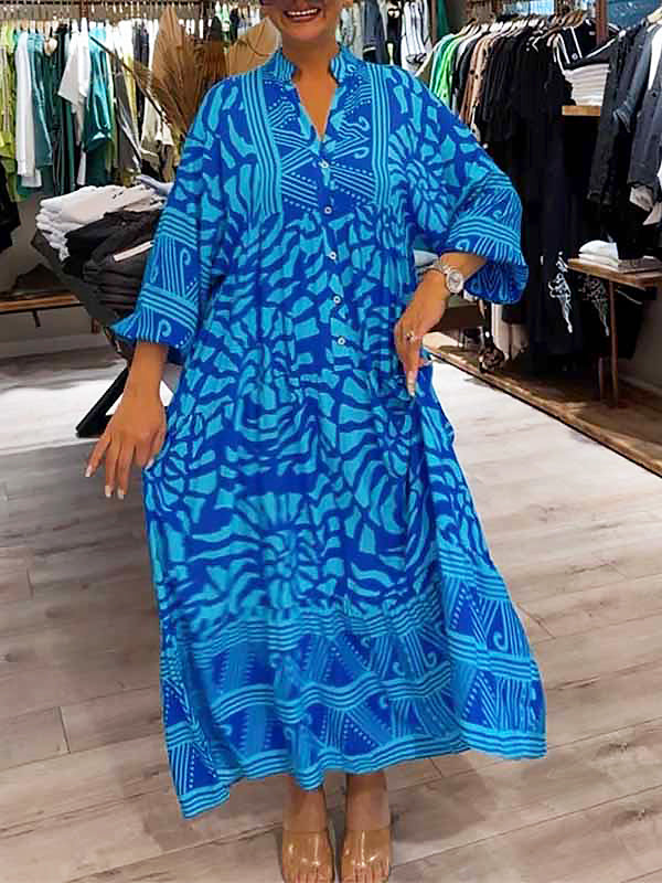 HAZEL - PATTERNED V-NECK DRESS
