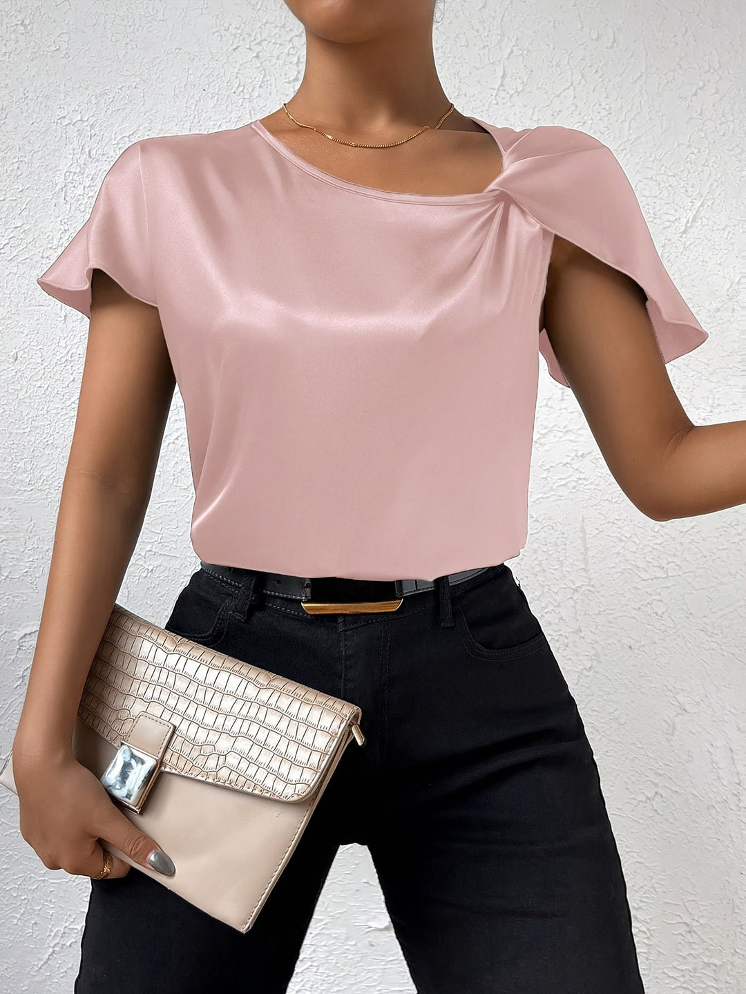 LEASA - FASHION FORWARD SHOULDER ACCENT BLOUSE