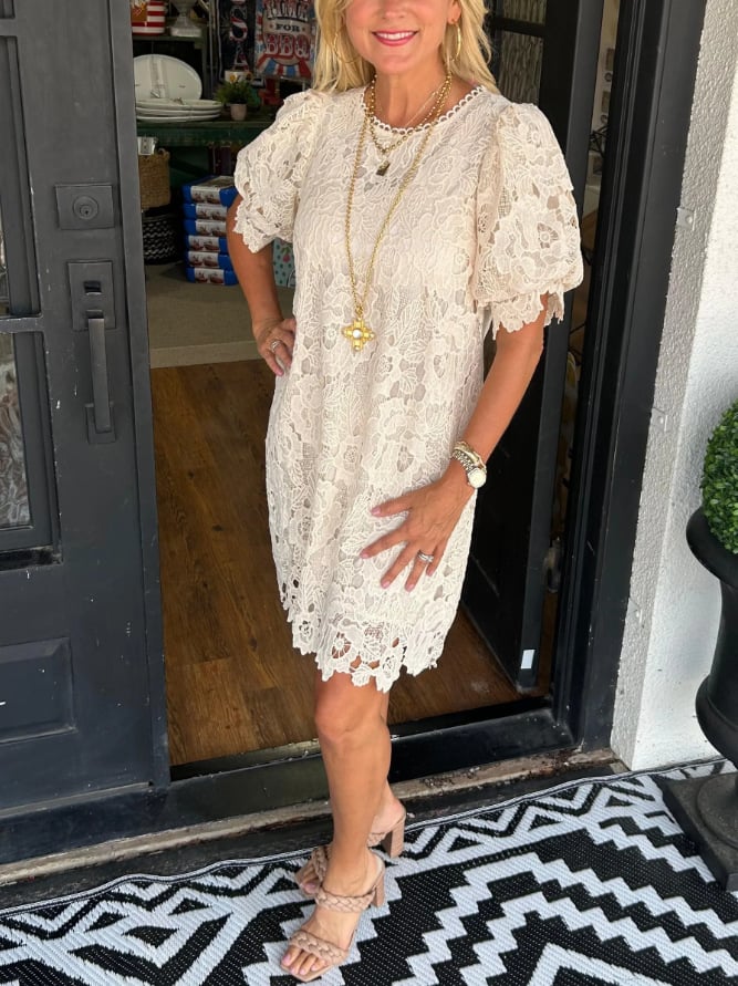 THEODORA - EFFORTLESS NATURAL FLORAL LACE DRESS