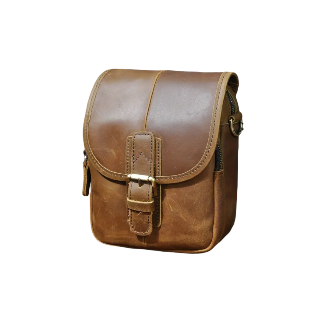 Nolan | Compact Leather Crossbody Pouch with Buckle Flap