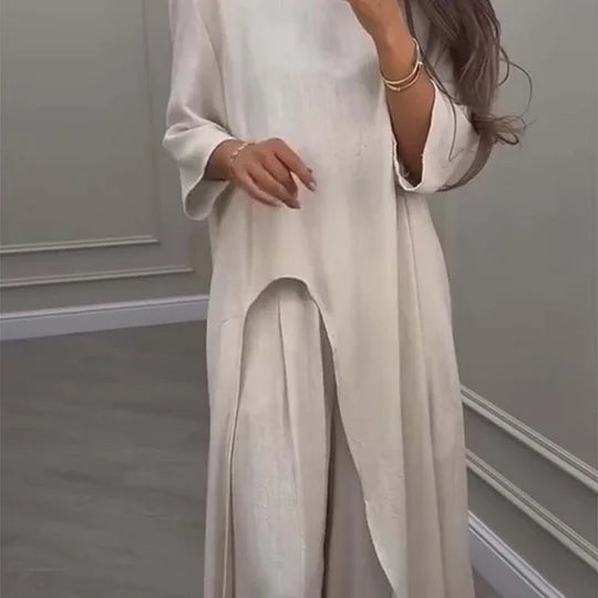 GRACIOUS - SOLID TONE ASYMMETRIC TOP AND PANTS SET