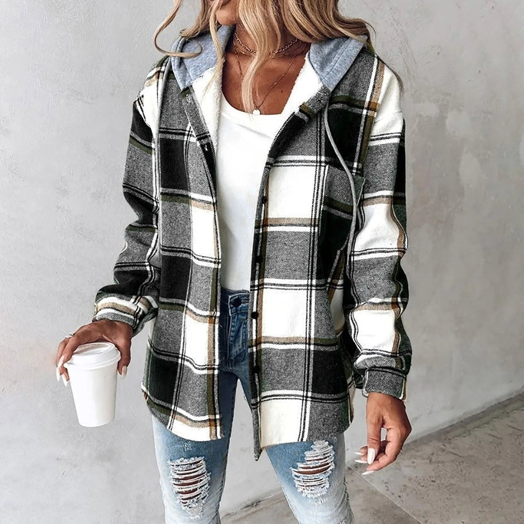 PAIGE™ | Chic Plaid Long-Sleeve Button Down Hooded Jacket