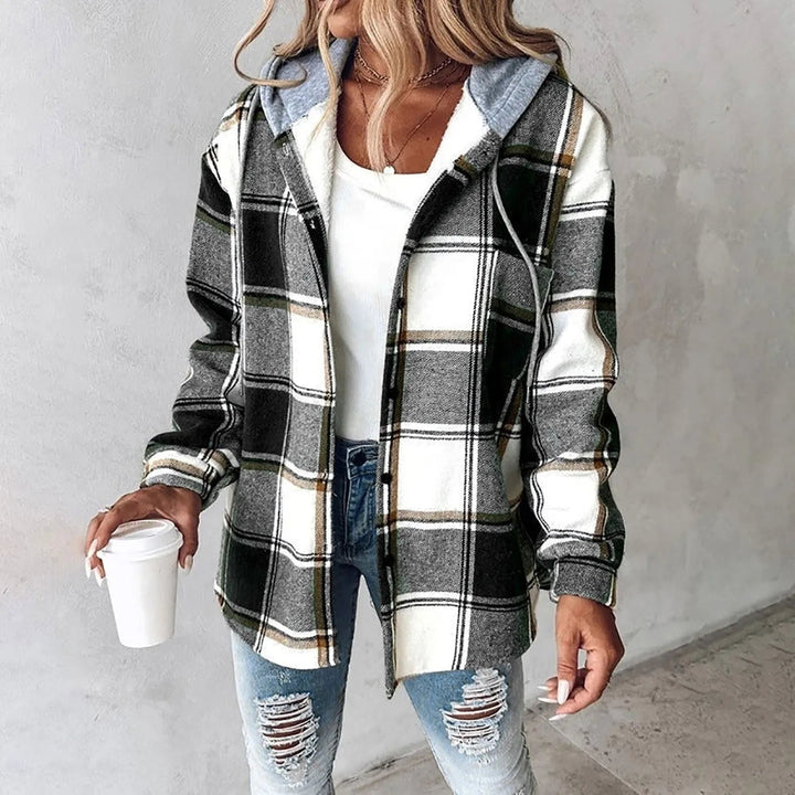 PAIGE™ | Chic Plaid Long-Sleeve Button Down Hooded Jacket