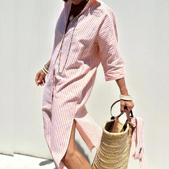 VENDELLA - CHIC STRIPED BUTTON-DOWN DRESS
