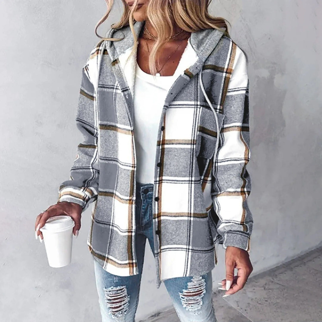PAIGE™ | Chic Plaid Long-Sleeve Button Down Hooded Jacket