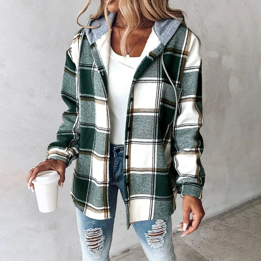 PAIGE™ | Chic Plaid Long-Sleeve Button Down Hooded Jacket
