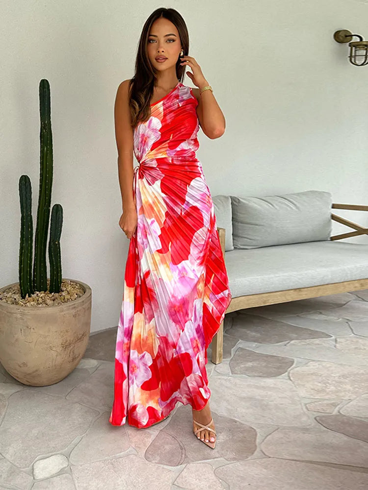 CARMIE – ONE SLEEVE SUMMER PLEATED DRESS
