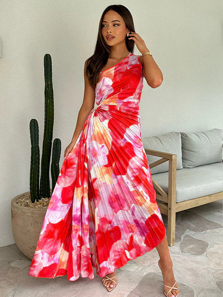 CARMIE – ONE SLEEVE SUMMER PLEATED DRESS
