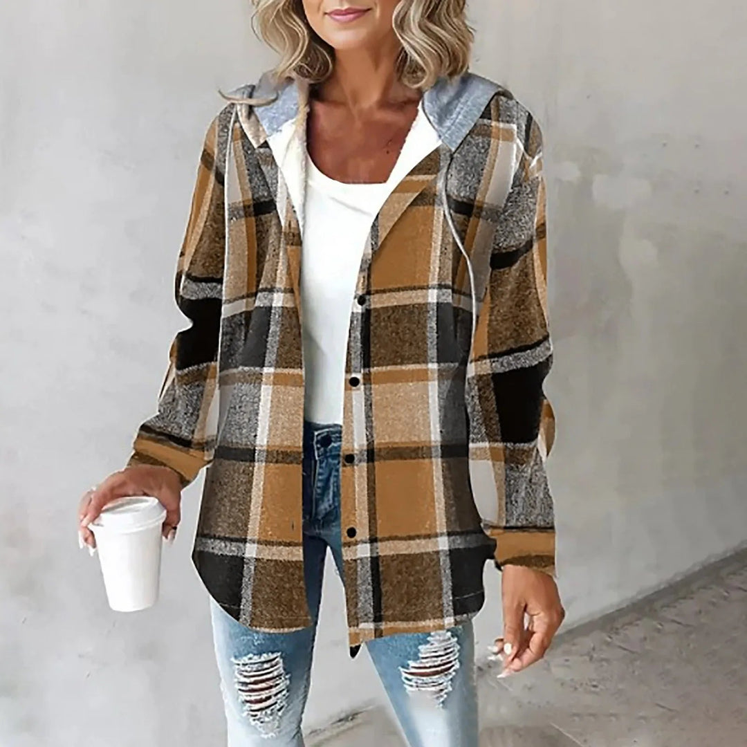 PAIGE™ | Chic Plaid Long-Sleeve Button Down Hooded Jacket