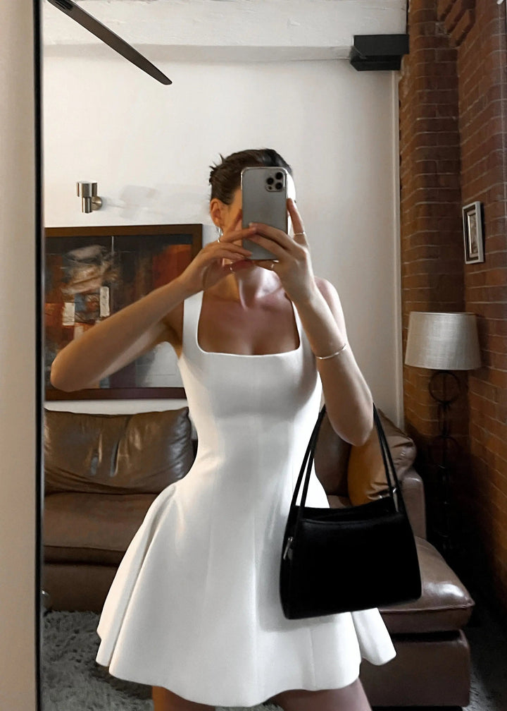 SHAIRA - WHITE SKATER DRESS WITH WIDE STRAPS
