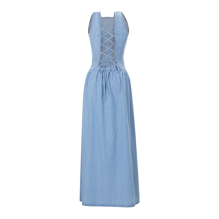 FEMAR - MIDNIGHT DENIM STRAPPY SLEEVELESS DRESS