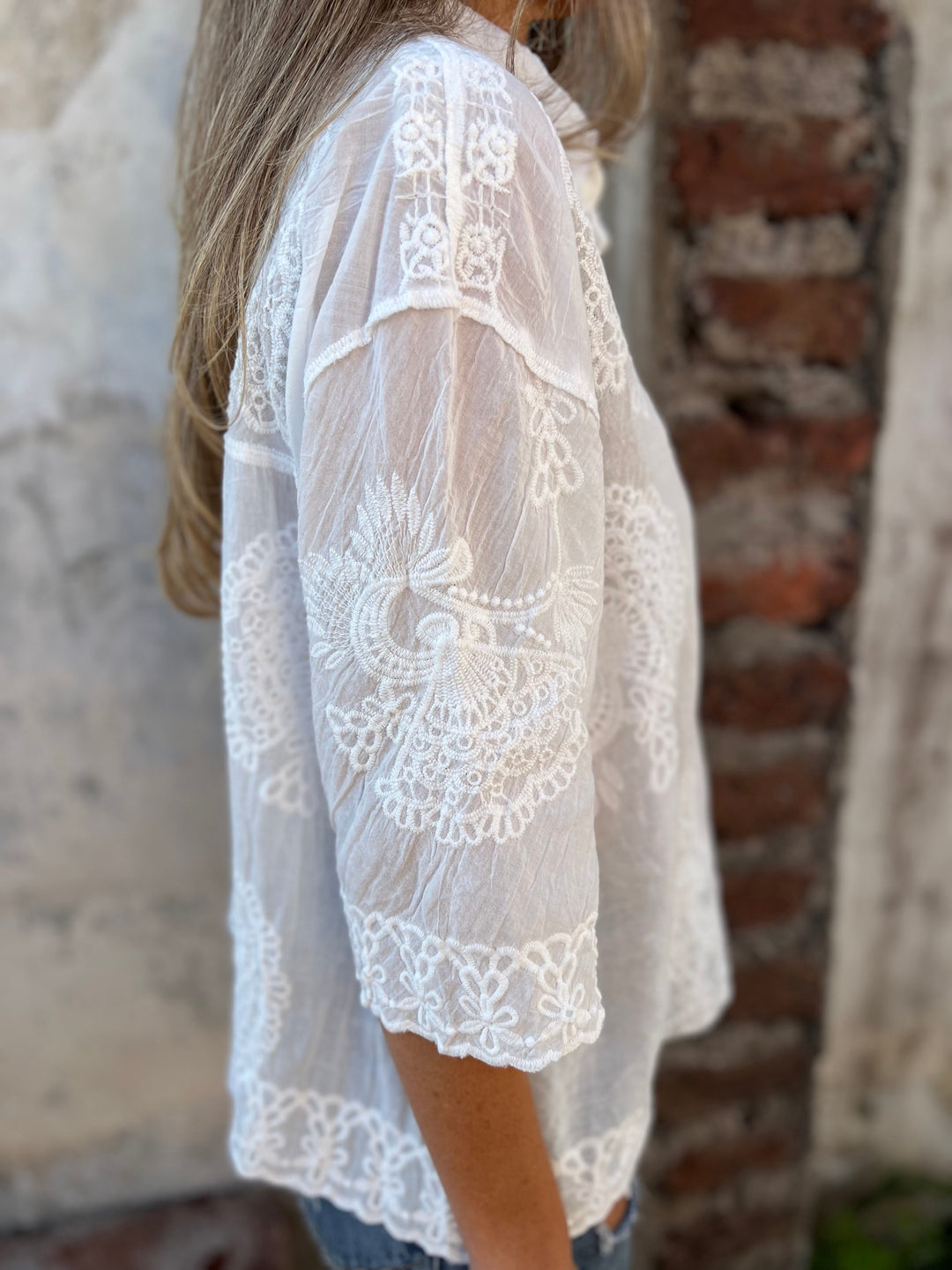 LORAINE - DETAILED LACE ACCENT BLOUSE