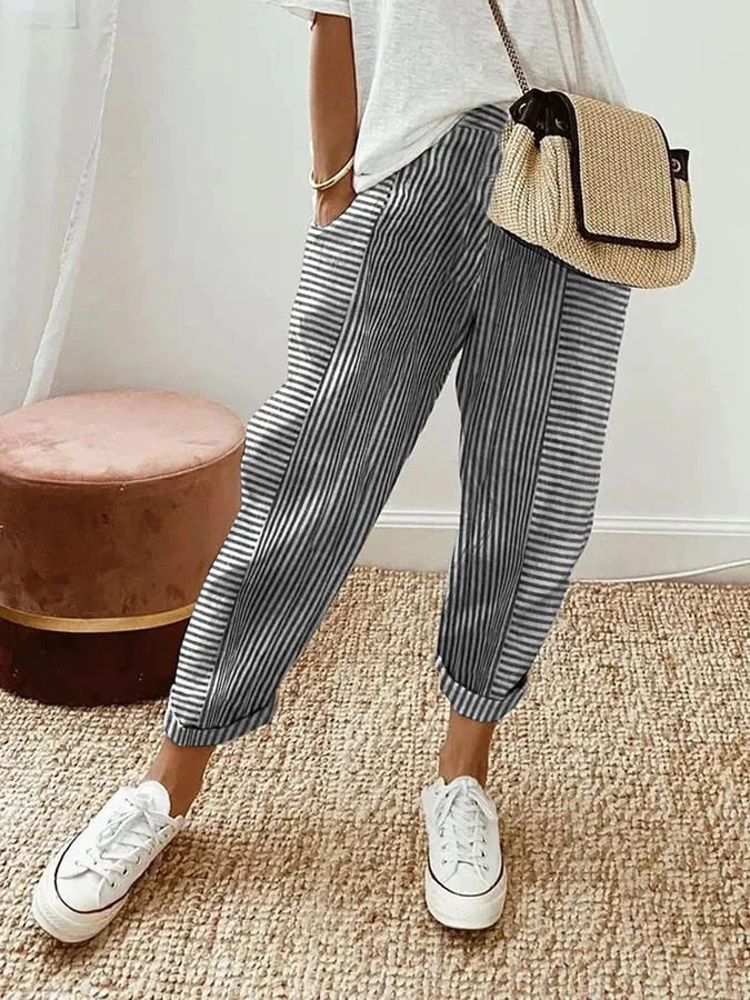 Celia | Classic Striped Cotton Trousers